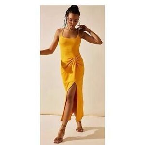 Free People Allure Ruched Slit Maxi Dress In Saffron Size Small NWOT